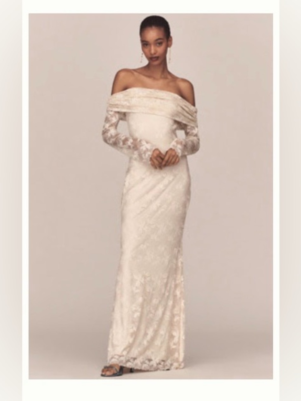 AFRM Off-Shoulder Lace Column Dress in Ivory